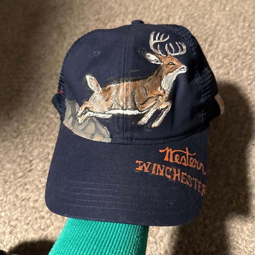 Carhartt Trucker Hat with Custom Hand-Painted Buck Deer and Winchester Text